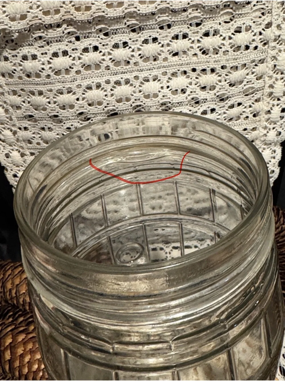 Vintage Barrel Shaped Glass Jar with Real Pine Cones